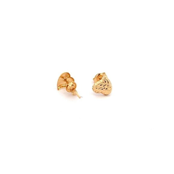 18K Yellow Gold Earrings Heart Stud Textured 0.95 grams Small - Picture 4 of 13